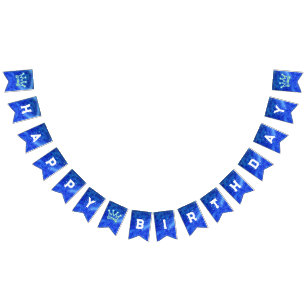 Banderole à rayures bleu couronne Anniversaire