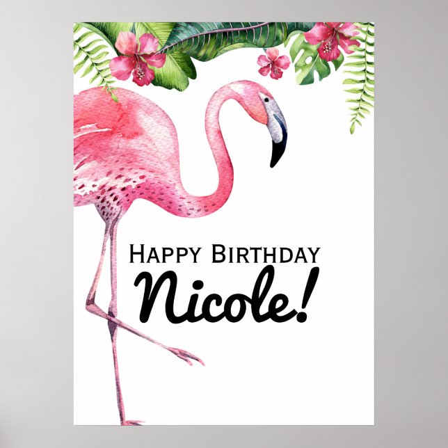 Banderole affiche tropicale flamant rose et hibisc (Devant)