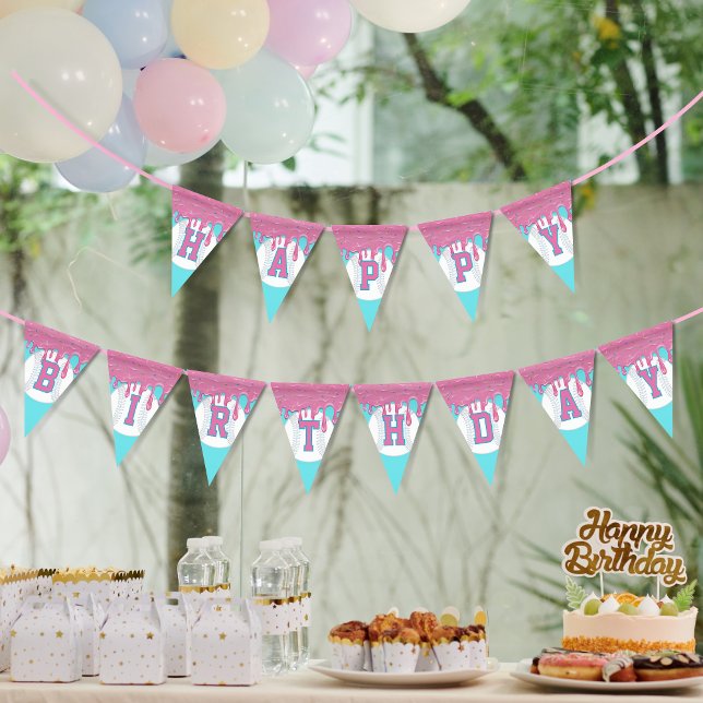 Banderole Baseball Drip Joyeux Anniversaire (Baseball drip triangle pennant bunting flags
)