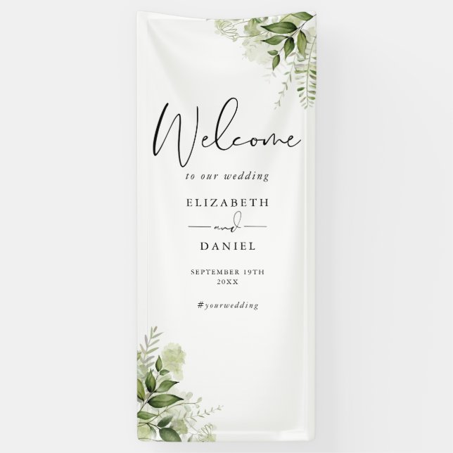 Banderole de Bienvenue de Mariage Floral Feuillage (Vertical)