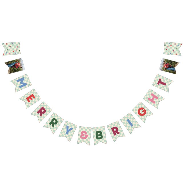 Banderole de fêtes Menthe Clair & Joyeux Damier (Tout)