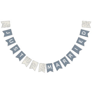 Banderole de mariage bleu poussiéreux "Just Marrie