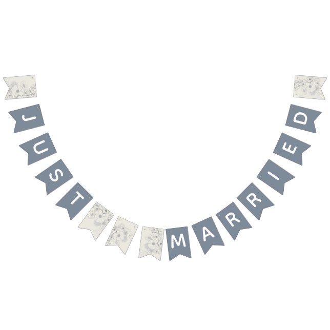 Banderole de mariage bleu poussiéreux "Just Marrie (Tout)