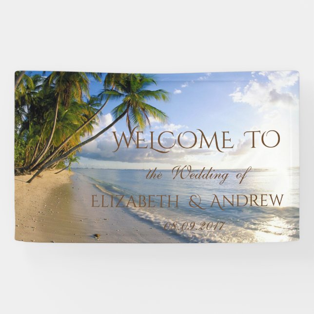 Banderole de mariage Plage Tropicale, Palmiers (Horizontal)