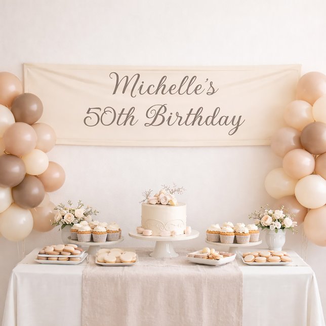 Banderole élégante beige pour 50e anniversaire ave (Cream-colored 50th birthday party banner)