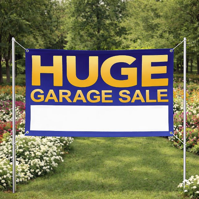 Banderole "Énorme Vente de Garage" Bleu Gras & Or  (3 x 5' Garage Sale Banner)