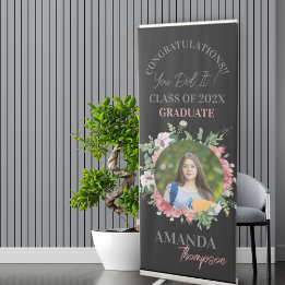 Banderole Rétractable Black Blush Floral Classe de 2025 Graduation