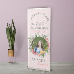 Banderole Rétractable Cute Blush Floral Photo Classe de 2025 Graduation