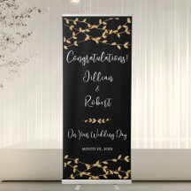 Mariage Élégant Noir et Blanc aux Feuilles d'Or