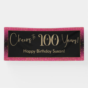 Banderoles 100 ans d'anniversaire, noir d'or rose profond