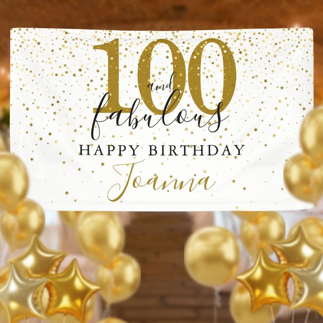 Banderoles 100 ans et Fabulux Anniversaire Élégant Or et Noir (100 and Fabulous Birthday Elegant Gold and Black Banner)