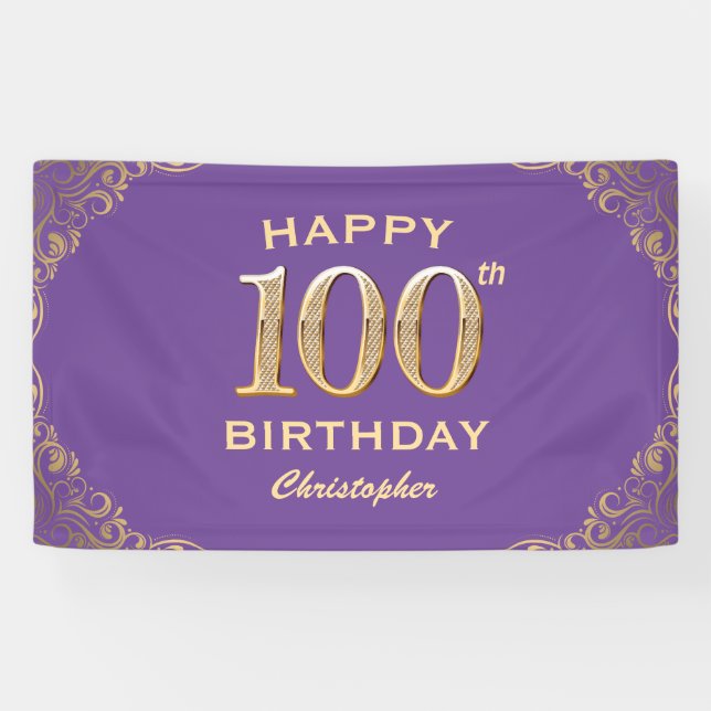 Banderoles 100e anniversaire de la fête violet et Parties sci (Horizontal)