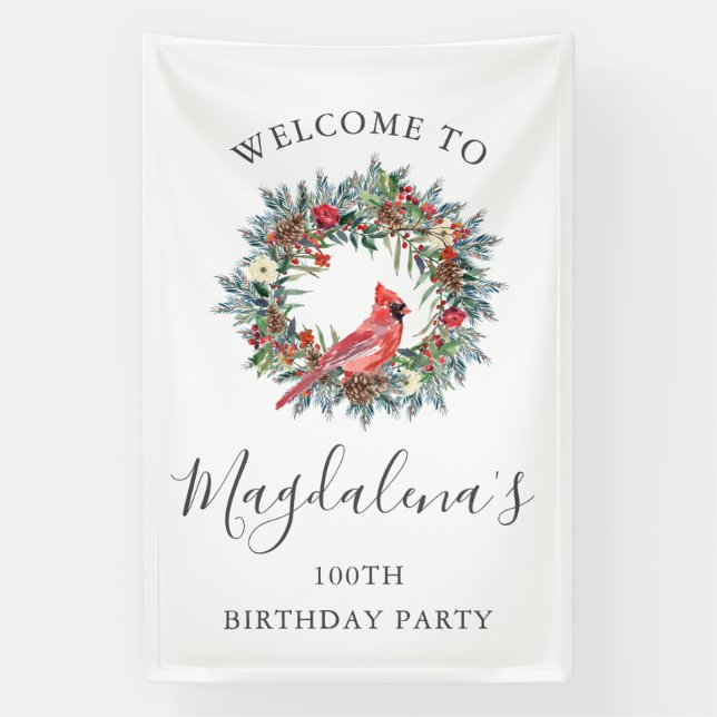 Banderoles 100th Birthday Banner Red Cardinal Custom Welcome (Verticale)