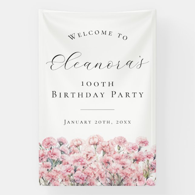 Banderoles 100th Birthday Party January Birth Flower Welcome (Verticale)