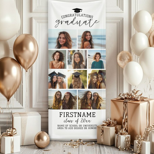 Banderoles 10 Collage de photos de fin d'études Moderne Minim (Custom Graduation Photo Banner - Great backdrop and Graduation Party Decoration)