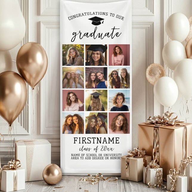 Banderoles 12 Collage de photos de fin d'études Moderne Minim (Custom Graduation Photo Banner - Great backdrop and Graduation Party Decoration)