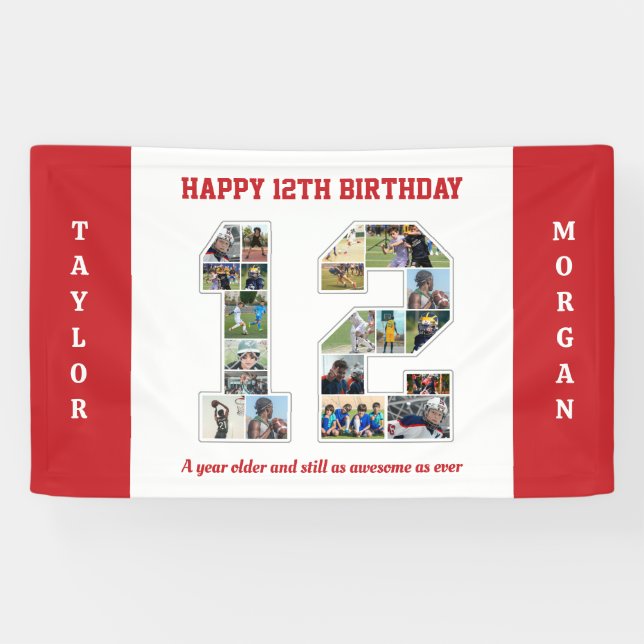 Banderoles 12e anniversaire Numéro 12 Collage photo (Horizontal)