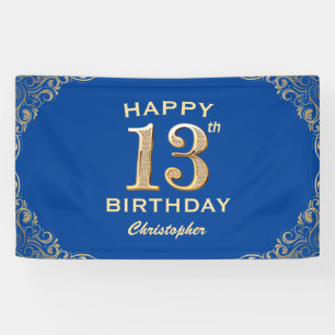 Banderoles 13e anniversaire Parties scintillant bleue et or c