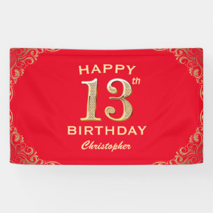 Banderoles 13e anniversaire Parties scintillant rouge et or c