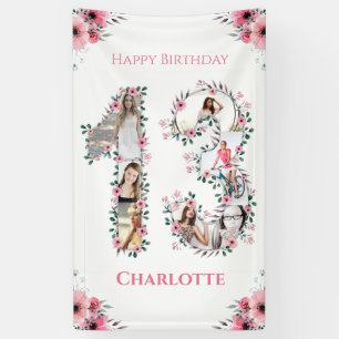 Banderoles 13e anniversaire Photo Collage Rose Fleur Fille Bl