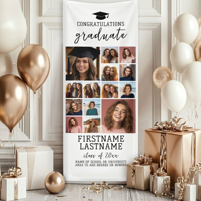 Banderoles 14 Collage de photos de fin d'études Moderne Minim (Custom Graduation Photo Banner - Great backdrop and Graduation Party Decoration)