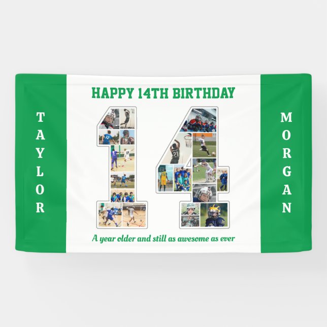 Banderoles 14e anniversaire Numéro 14 Collage photo (Horizontal)