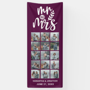 Banderoles 15 Photo Collage Plum & White M. & Mme Mariage