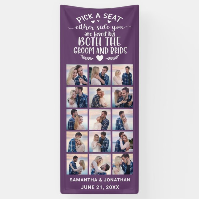 Banderoles 15 Photo Collage Purple Bienvenue À Notre Mariage (Vertical)