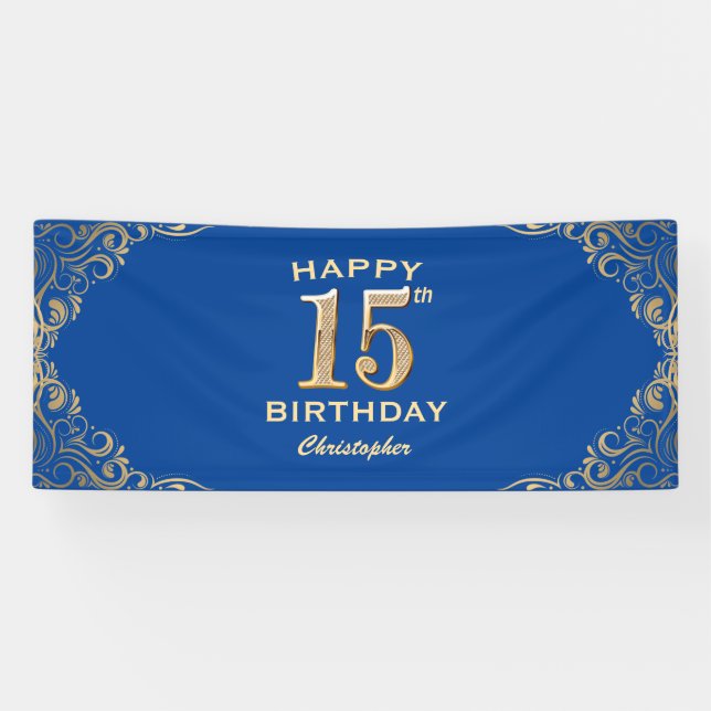 Banderoles 15e anniversaire Parties scintillant bleue et or c (Horizontal)