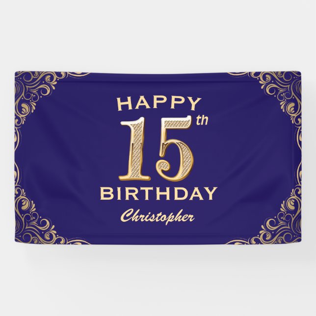 Banderoles 15e anniversaire Parties scintillant marine bleu e (Horizontal)