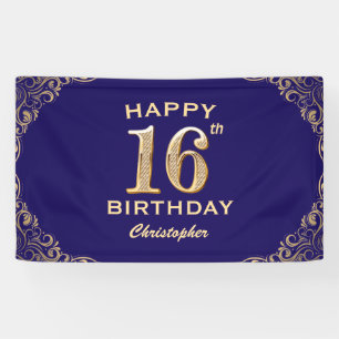 Banderoles 16e anniversaire Parties scintillant marine bleu e