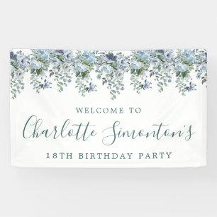 Banderoles 18e anniversaire Dusty Blue Floral Bienvenue
