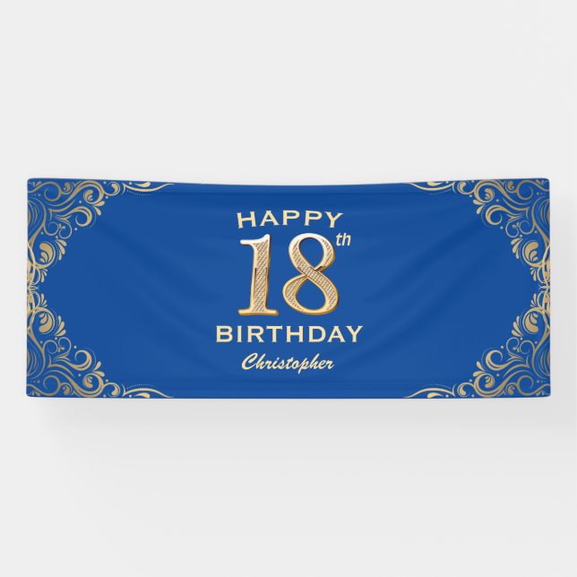 Banderoles 18e anniversaire Parties scintillant bleue et or c (Horizontal)