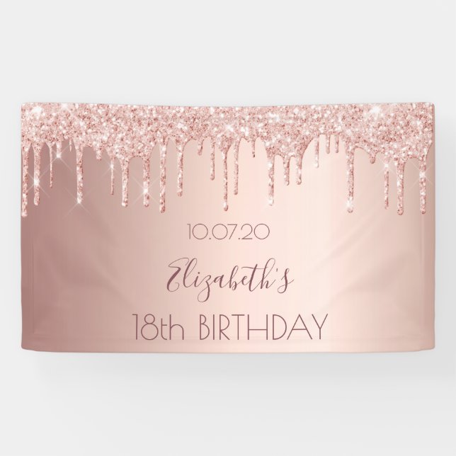 Banderoles 18e anniversaire rose gouttes rose or (Horizontal)