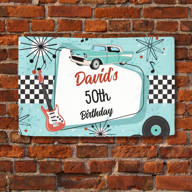 Banderoles 1950's Retro Red & Blue Birthday Party  (1950s Retro Birthday Banner)