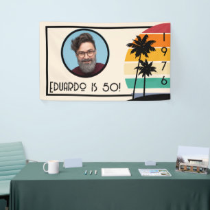 Banderoles 1976 Retro Stripe Sunset Vintage Nom photo personn
