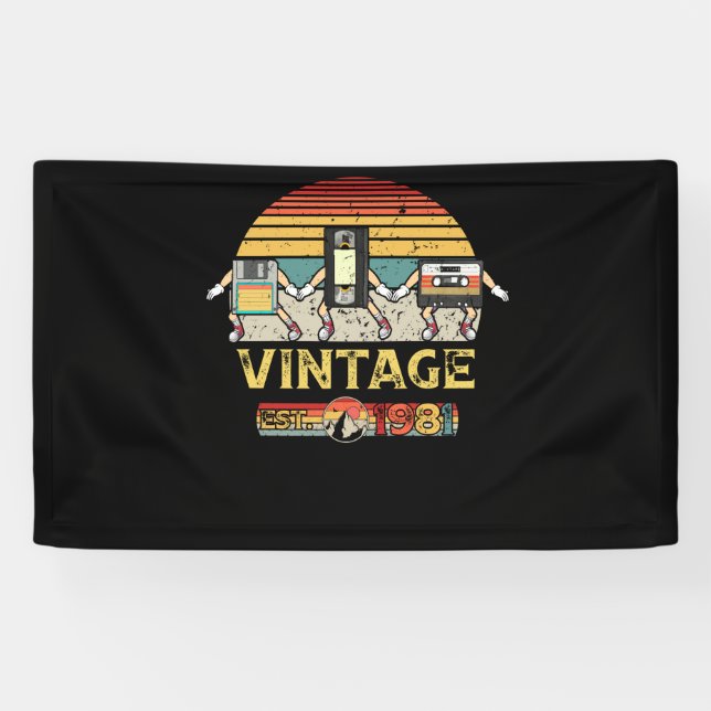 Banderoles 1981 Vintage 41e Anniversaire Musique Tech Cassett (Horizontal)