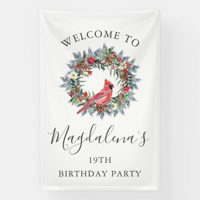 Banderoles 19th Birthday Banner Red Cardinal Custom Welcome (Verticale)