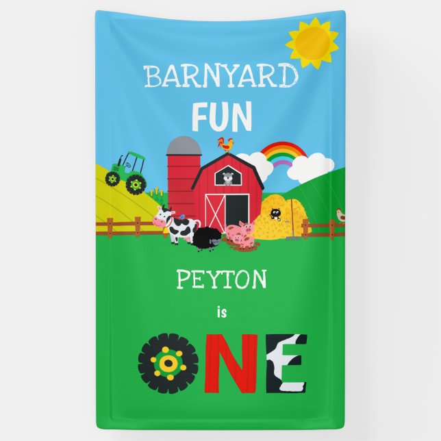 Banderoles 1er anniversaire Animaux de ferme Barnyard Fun Kid (Vertical)