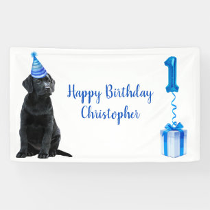 Banderoles 1er Anniversaire Chiot Thème - Chien bleu mignon G