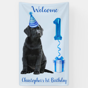 Banderoles 1er Anniversaire Chiot Thème - Chien bleu mignon G
