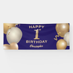Banderoles 1er Anniversaire Marine Bleu et Ballons d'or