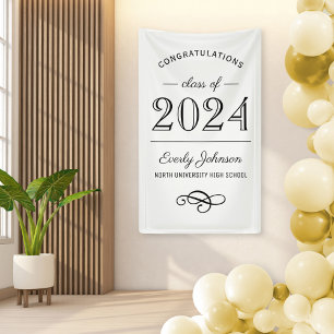 Banderoles 2024 Elegant Black and White Custom Graduation