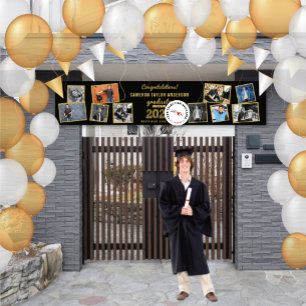 Banderoles 2024 Gold Sketch 10 Photo Collage Graduation Party