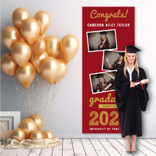 Banderoles 2024 Gold Sketch 3 Photo Collage Graduation Party
