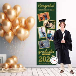 Banderoles 2024 Gold Sketch 5 Photo Collage Graduation Party