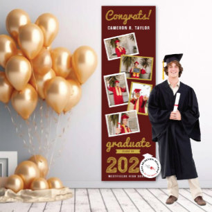 Banderoles 2024 Gold Sketch 5 Photo Collage Graduation Party