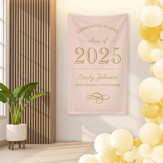 Banderoles 2025 Elegant Blush et Gold Custom Graduation (Créateur téléchargé)
