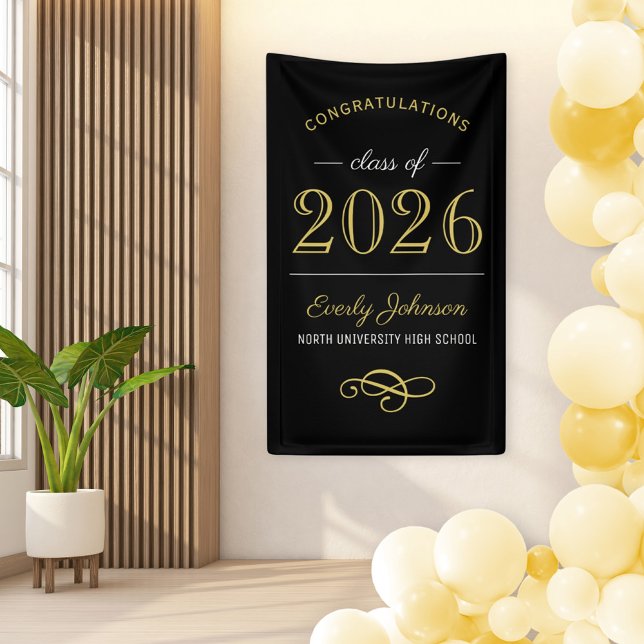 Banderoles 2025 Elégant Gold Black Custom Graduation (Créateur téléchargé)