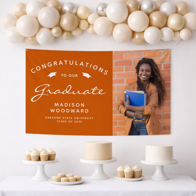 Banderoles 2026 Photo Orange Brûlé Blanc Script Diplôme (Créateur téléchargé)